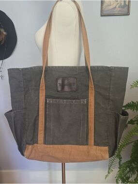 Vintage Large Timberland Canvas Tote with Leather Logo Tag, Unisex Rugged Bag